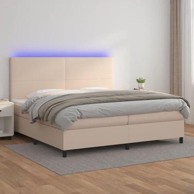 Boxspring met matras en LED kunstleer cappuccinokleur 200x200cm