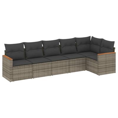 7-delige Loungeset met kussens poly rattan grijs