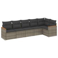 7-delige Loungeset met kussens poly rattan grijs - thumbnail