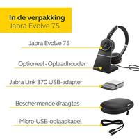 Jabra Evolve 75 UC Wireless Stereo On-Ear Headset – Unified Communications Optimised Headphones With Long-Lasting Battery – USB Bluetooth Adapter – Black - thumbnail
