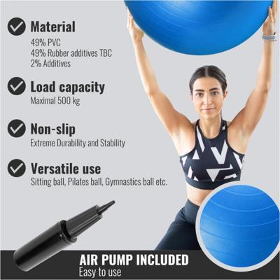 Fitnessbal Blauw 65 cm incl. pomp - thumbnail