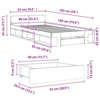 Bedframe met lade bewerkt hout betongrijs 90x190 cm - thumbnail