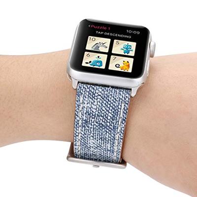 Denim Pattern Echt Leren bandje - Licht blauw - Geschikt voor Apple Watch 38mm / 40mm / 41mm / 42mm Denim Pattern Echt Leren bandje - Licht blauw - Geschikt voor Apple Watch 38mm / 40mm / 41mm / 42mm