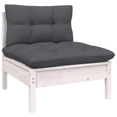9-delige Loungeset met kussens massief grenenhout wit - thumbnail