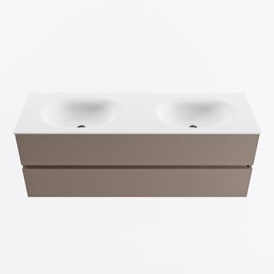 MONDIAZ VICA 140cm badmeubel onderkast Smoke 2 lades. Wastafel MOON dubbel 2 kraangaten, kleur Talc.