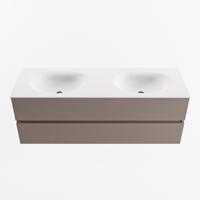 MONDIAZ VICA 140cm badmeubel onderkast Smoke 2 lades. Wastafel MOON dubbel 2 kraangaten, kleur Talc. - thumbnail