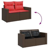 8-delige Loungeset met kussens poly rattan bruin - thumbnail
