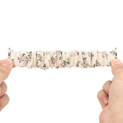 Elastisch scrunchie nylon bandje - Bloemenprint licht - Geschikt voor Apple Watch 38mm / 40mm / 41mm / 42mm Elastisch scrunchie nylon bandje - Bloemenprint licht - Geschikt voor Apple Watch 38mm / 40mm / 41mm / 42mm