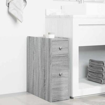 Badkamerkast smal met wielen bewerkt hout grijs sonoma eiken