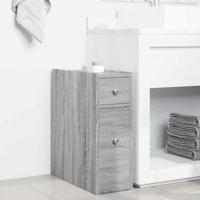 Badkamerkast smal met wielen bewerkt hout grijs sonoma eiken - thumbnail