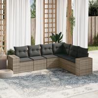 6-delige Loungeset met kussens poly rattan grijs - thumbnail