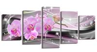 Schilderij - Abstracte Orchidee, Roze/Zilver, 200X100cm, 5luik - thumbnail