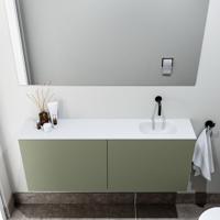 Zaro Polly toiletmeubel 120cm army met witte wastafel zonder kraangat rechts - thumbnail