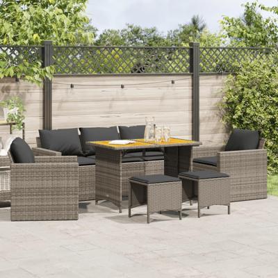 6-delige Loungeset met kussens poly rattan grijs