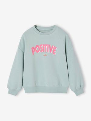 Sweater voor meisjes met positieve boodschap blauwgroen