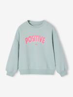 Sweater voor meisjes met positieve boodschap blauwgroen - thumbnail