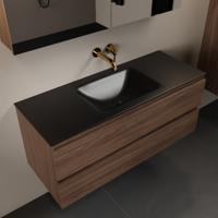 MONDIAZ AIVY 120cm badmeubel Mocha, wastafel Urban solid surface midden zonder kraangat met spiegelkast (AI-351621URBAN-NO - AI-M120MOMI - AI-C120MOMI) - thumbnail