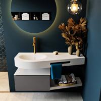 MONDIAZ RIVA 120cm badmeubel onderkast / planchet kleur Dark_Grey met 1 lade. Wastafel DULCET links 1 kraangat kleur Talc. - thumbnail