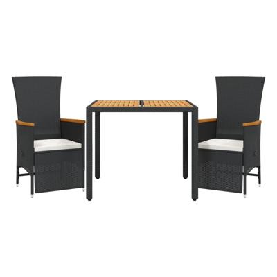 3-delige Tuinset met kussens poly rattan zwart - thumbnail