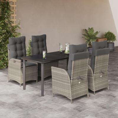 5-delige Tuinset met kussens poly rattan lichtgrijs