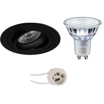 GU10 Inbouwspot Set - Mat Zwart - Inbouw Rond - Kantelbaar - Philips - MASTER 927 36D VLE - DimTone Dimbaar - Pragmi Alpin Pro - 3.7W - Warm Wit 2200K-2700K - Ø92mm