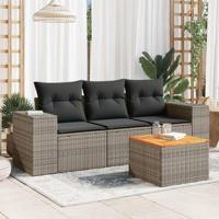 4-delige Loungeset met kussens poly rattan grijs - thumbnail