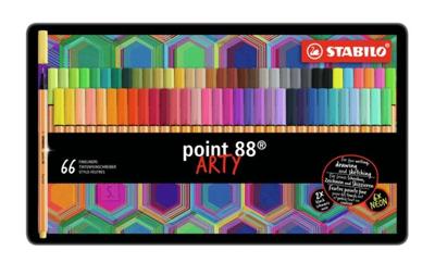 Stabilo point 88 arty metalen doos fineliners, 66st. Stabilo point 88 arty metalen doos fineliners, 66st.