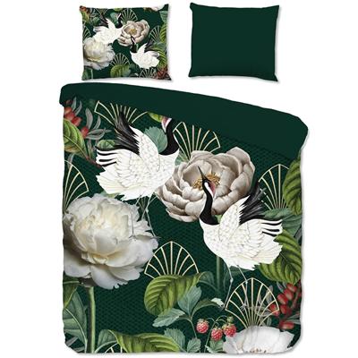 Good Morning Dekbedovertrek "kraanvogel en bladeren" - Groen - (140x200/220 cm) - Katoen Good Morning Dekbedovertrek "kraanvogel en bladeren" - Groen - (140x200/220 cm) - Katoen