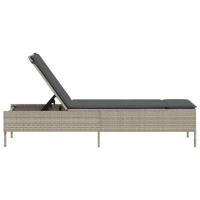 Ligbed met kussen poly rattan lichtgrijs - thumbnail