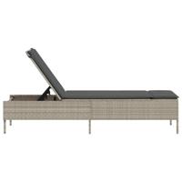 Ligbed met kussen poly rattan lichtgrijs - thumbnail