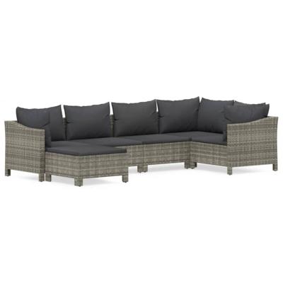 6-delige Loungeset met kussens poly rattan grijs