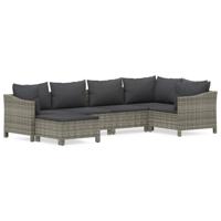 6-delige Loungeset met kussens poly rattan grijs - thumbnail