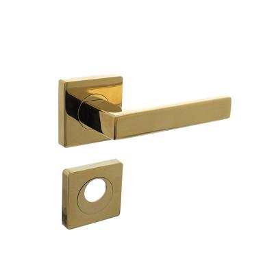 Deurkruk Hera op vierkante rozet met nokken 55x55x10mm en rondcilindergat plaatjes PVD messingkleur