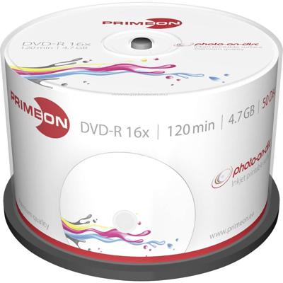 Primeon 2761206 DVD-R disc 4.7 GB 50 stuk(s) Spindel Bedrukbaar Primeon 2761206 DVD-R disc 4.7 GB 50 stuk(s) Spindel Bedrukbaar