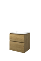 Proline polystone Elegant wastafelonderkast met 2 asymmetrische lades en polystone wastafel met 1 kraangat 60 x 62,5 x 46 cm, ideal oak / glanzend wit - thumbnail