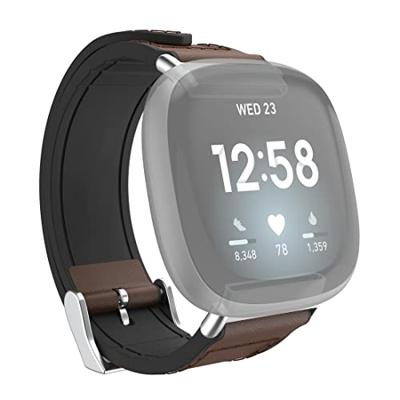 Hama Polsband Voor Fitbit Versa 3/Sense Horlogebandje Van Leer En Silic. Bruin