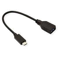 ROLINE USB 3.2 Gen 1 Type C kabel, C-A, M/F, OTG, zwart, zwart, 0,15 m - thumbnail