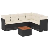 7-delige Loungeset met kussens poly rattan zwart - thumbnail