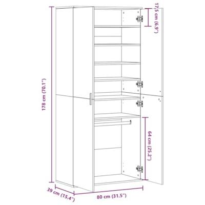 Schoenenkast 80x39x178 cm bewerkt hout gerookt eikenkleurig