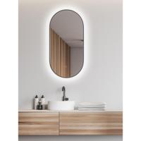 Spiegel Wiesbaden Nomi Ovaal Met LED en Spiegelverwarming 50x100 cm Gunmetal - thumbnail