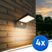 Solar wandlamp slim met 36 leds en bewegingsmelder zwart op zonne energie voordeelset van 4 stuks - thumbnail