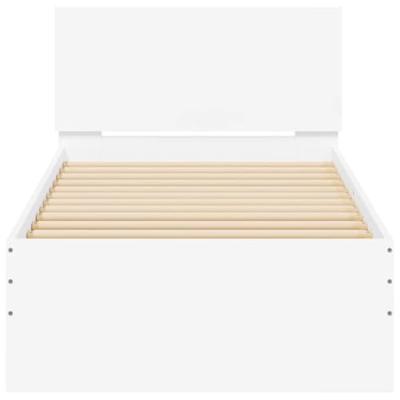 Bedframe met hoofdbord bewerkt hout wit 75x190 cm