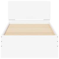 Bedframe met hoofdbord bewerkt hout wit 75x190 cm - thumbnail
