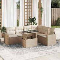 7-delige Loungeset met kussens poly rattan beige - thumbnail