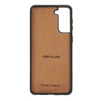 NorthLife - Samsung Galaxy S21 - Backcover hoesje Echt Leer - Cognac - thumbnail