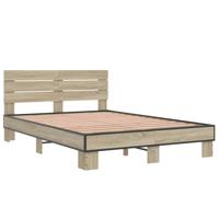 Bedframe bewerkt hout metaal sonoma eikenkleurig 150x200 cm - thumbnail