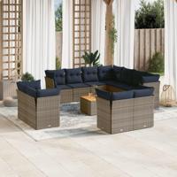12-delige Loungeset met kussens poly rattan grijs - thumbnail