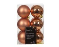 12 onbreekbare kerstballen rood koper 6 cm - thumbnail