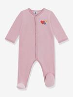 Baby pyjama in effen fluweel PETIT BATEAU rozen - thumbnail