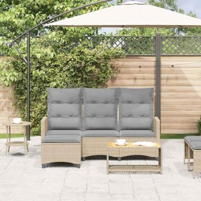 Verstelbare tuinbank met kussens L-vormig beige poly rattan